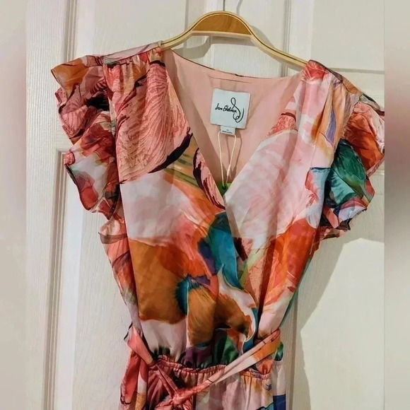 Sam Edelman Flora Printed Tie-Waist Faux-Wrap Flutter Sleeve Tiered Dress 14 NWT - Picture 7 of 8